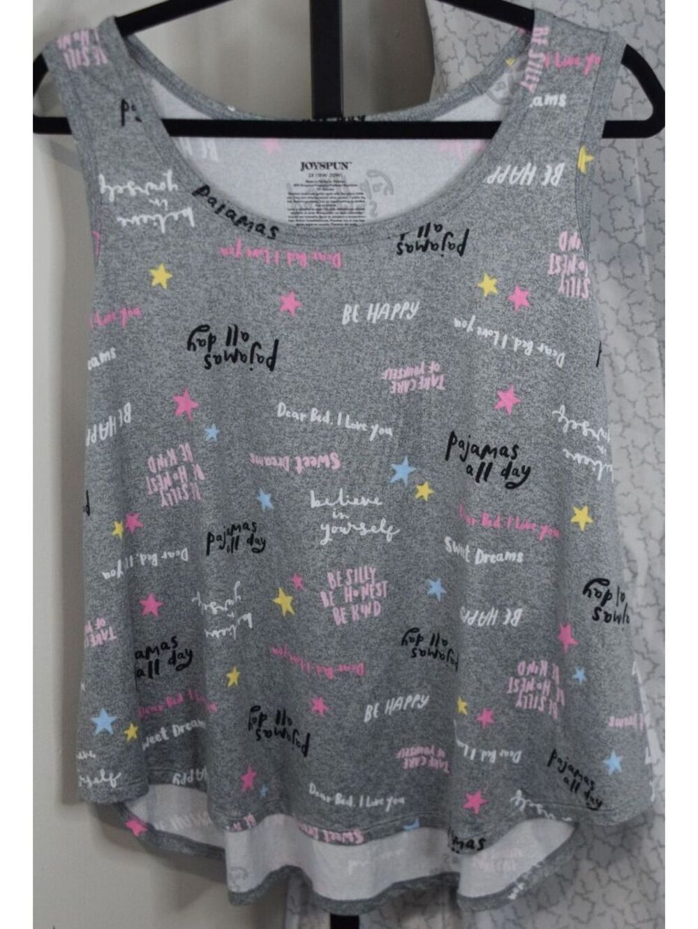 Joyspun Women's 2X Grey Heather Pajama Slogan Star Print Cozy Sleep Tank Top